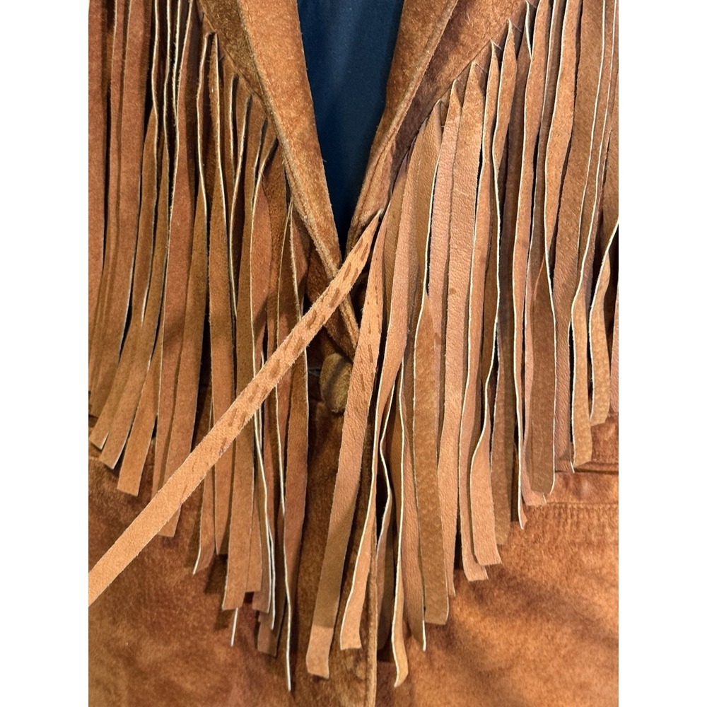 Vintage Suede Leather Jacket Womens Brown Medium Fringe Western Cowgirl - Picture 7 of 16